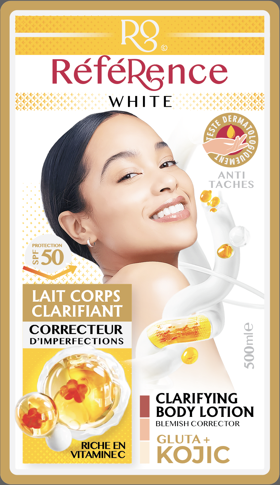 référence White Lait Corps Clarifiant Correcteur d'imperfections Gluta Kojic Vitamine C 500 millilitre – GTIN 6174000270450