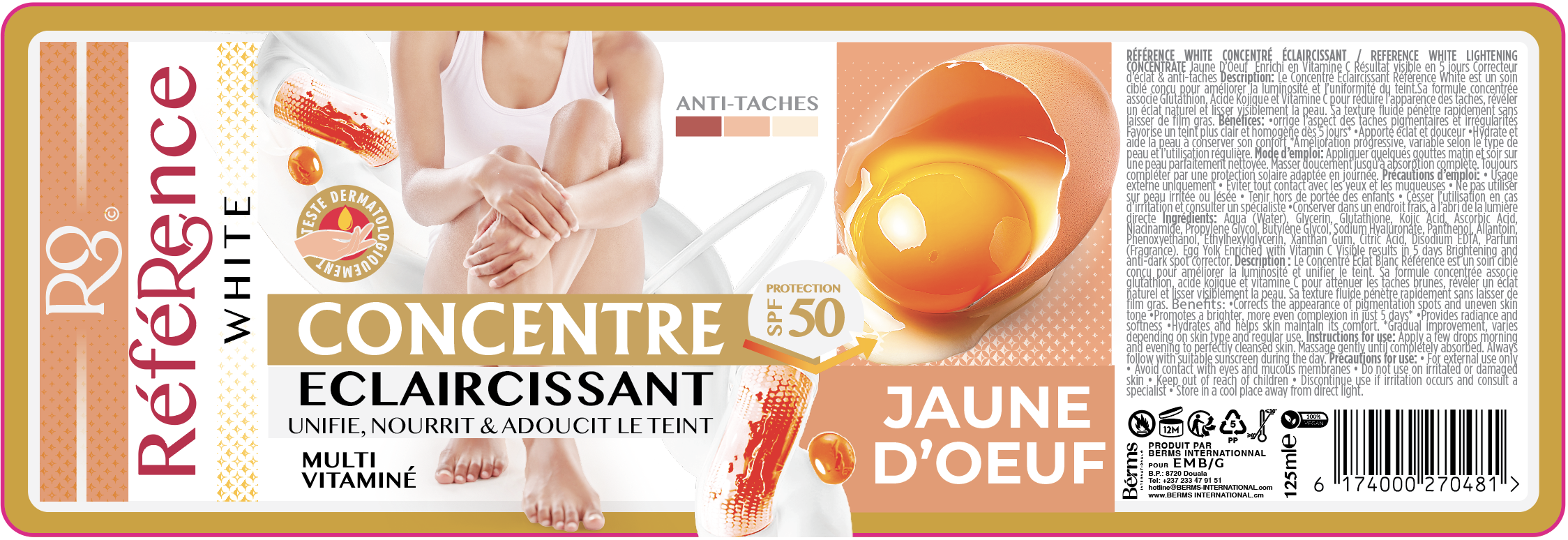 référence White Concentré Eclaircissant Unifiant, nourrissant & Adoucissant Jaune d'Oeuf, Multivitaminé 125 millilitre – GTIN 6174000270559