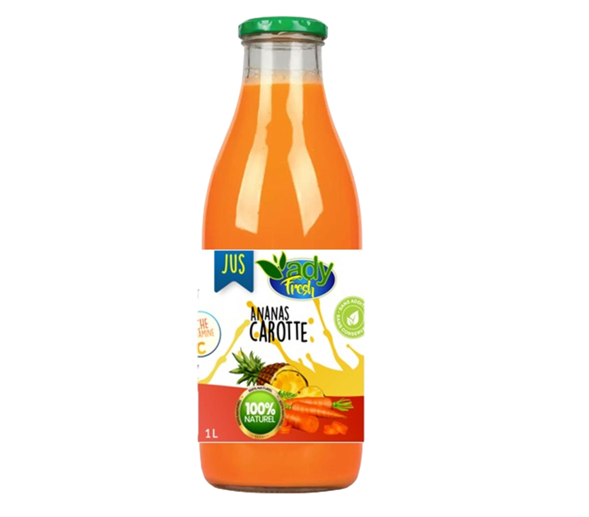 ADY FOOD ADY FRESH Jus de fruit pasteurisé 100% naturel Ananas, Gingembre, Carotte et Lemon 1 litre – GTIN 6174000109125