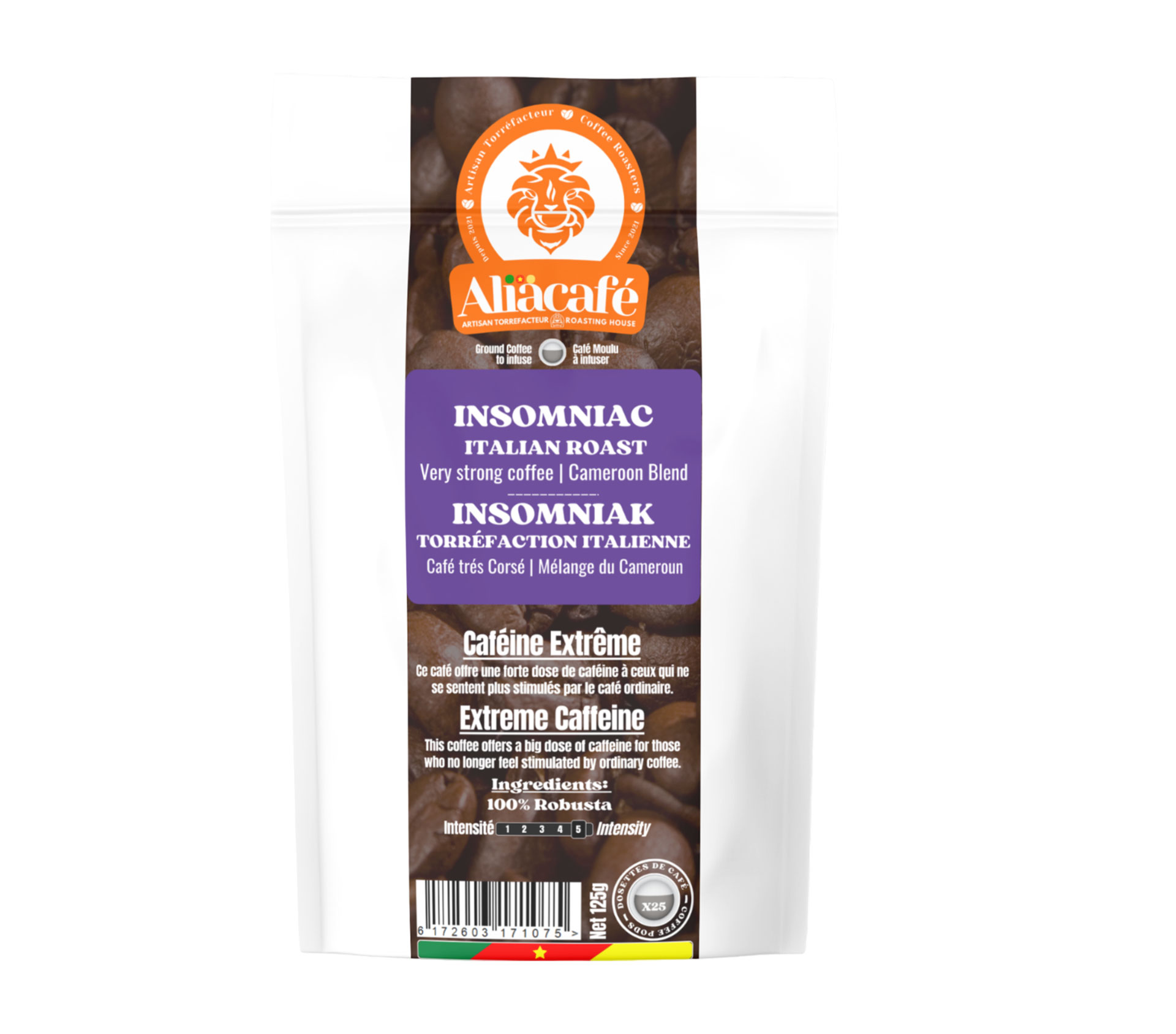 Aliacafé café - Moulu/Infusé Insomniak Extrême Caféine 125 Gram – GTIN 6176000151937