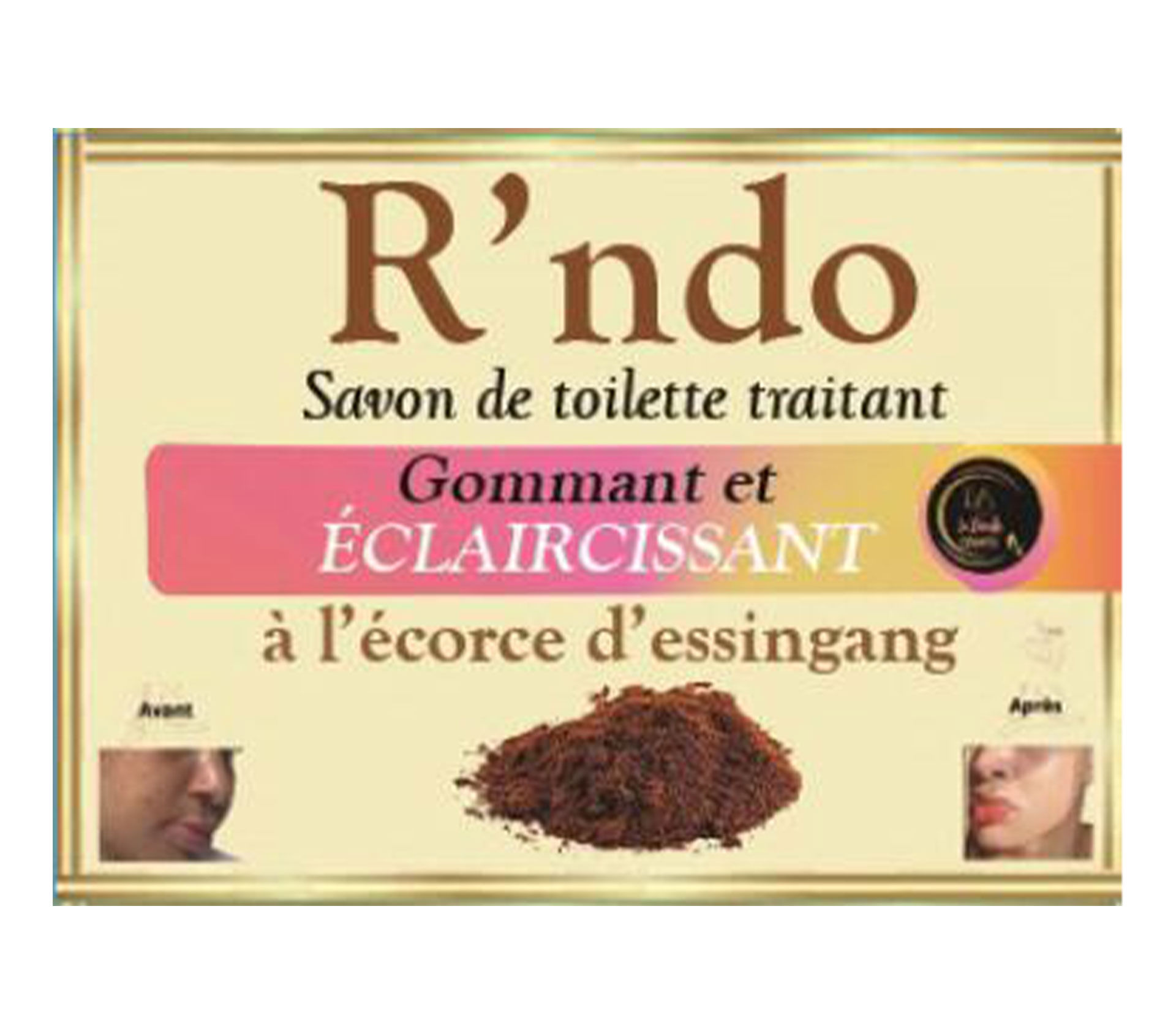 R'NDO Savon De Toilette Traitant Gommant Et Eclaircissant À L'Ecorce D'Essingang 150 gram – GTIN 6176000153443