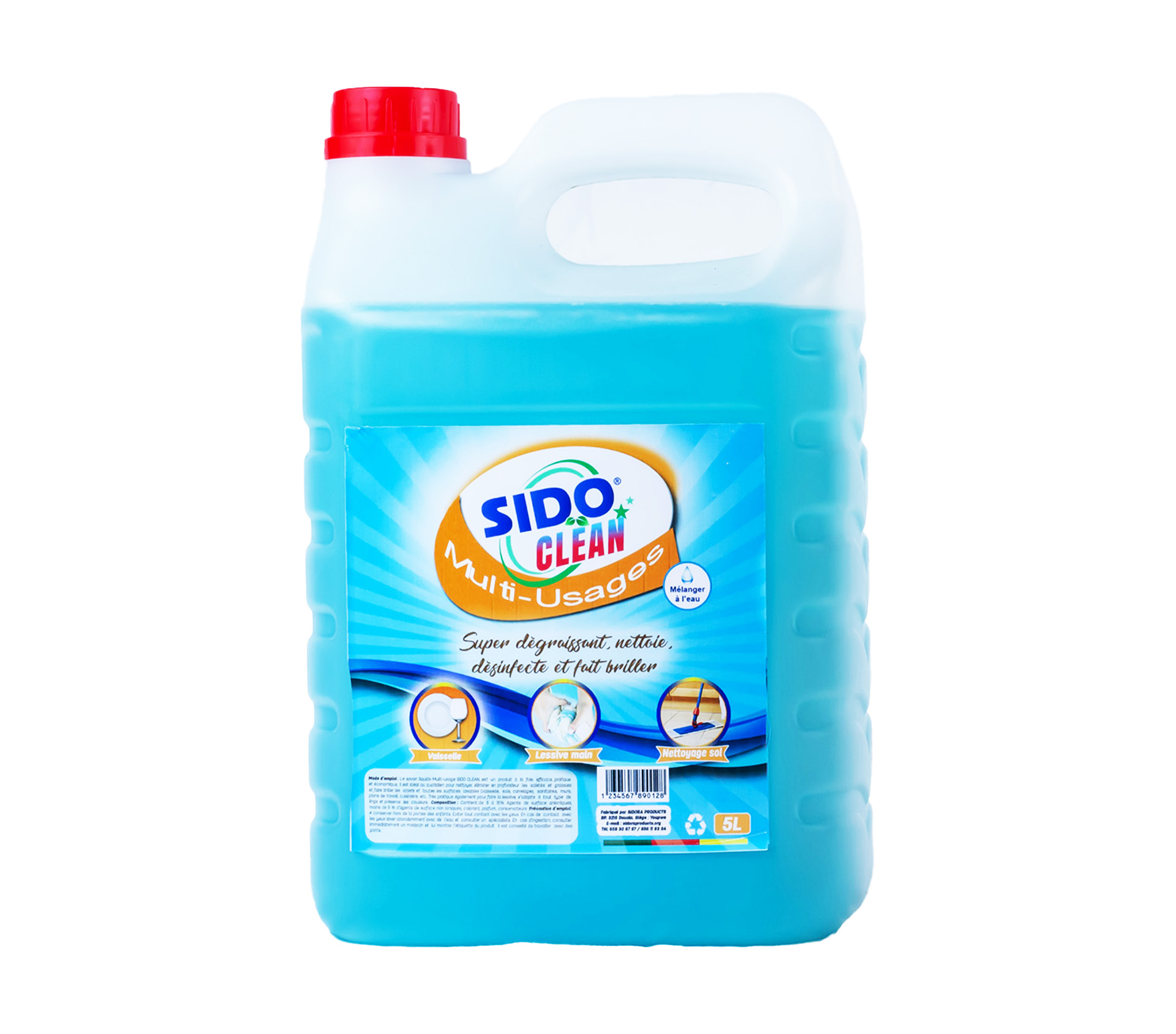 SIDORA LES ATELIERS Savon liquide Multi-Usages SIDO CLEAN Liquide Vaiselle Bleu océan 5 Litre – GTIN 6176000105749