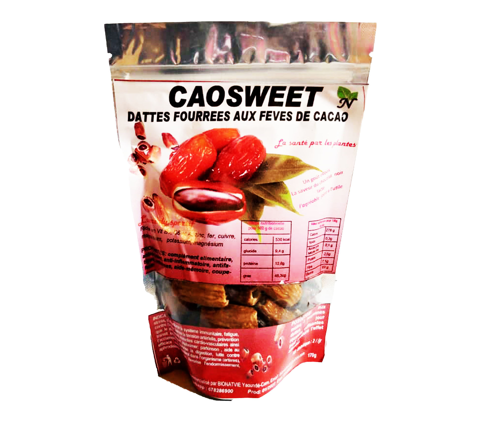 BIONATVIE CAOSWEET Amuse gueules Datte et cacao sucré 170 Gram – GTIN 6176000086000