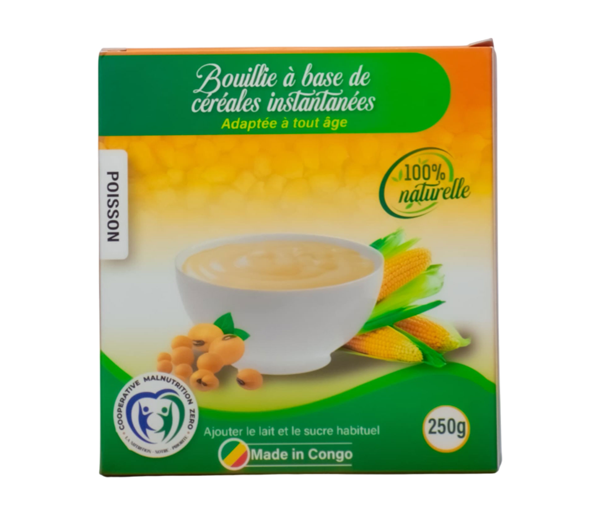COOPERATIVE MALNUTRITION ZÉRO Farine Enrichie Faite A Base De Maïs, Soja, Poisson 250 Gram – GTIN 6177000017179