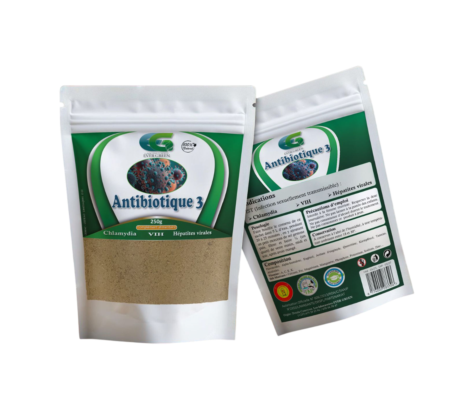 EVER GREEN ANTIBIOTIQUE 3 Poudre 250 gram – GTIN 6174000283306