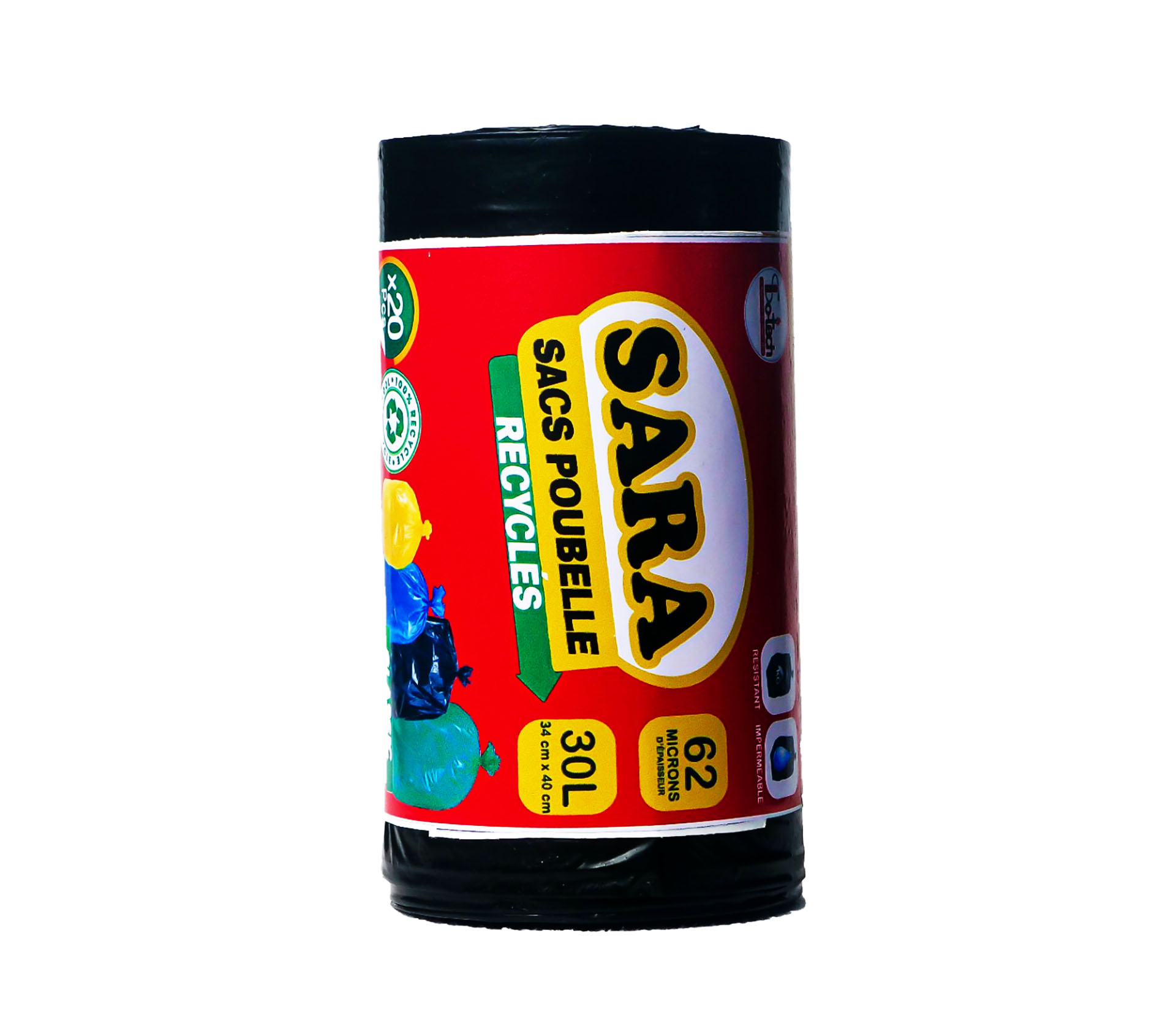 SARA Sacs Poubelles 100% Recyclés 30 Litre – GTIN 6177000012136